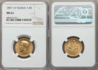Nicholas II gold 7 Roubles 50 Kopecks 1897-AГ MS61 NGC, St. Petersburg mint, KM-Y63, Bit-17. Bright luster with a few light marks.

HID09801242017