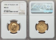 Nicholas II gold 10 Roubles 1904-AP MS63 NGC, St. Petersburg mint, KM-Y64 Bit-12. 

HID09801242017
