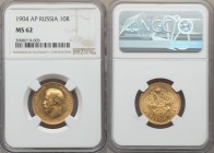 Nicholas II gold 10 Roubles 1904-AP MS62 NGC, St. Petersburg mint, KM-Y64, Bit-12. Golden mint luster with a bold strike.

HID09801242017
