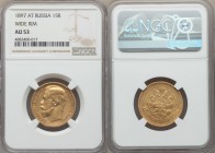 Nicholas II gold "Wide Rim" 15 Roubles 1897-AГ AU53 NGC, St. Petersburg mint, KM-Y65.1, Bit-1 (R). The scarcest of the two varieties of this date. Num...