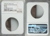 French Colony Counterstamped 2 Livres 5 Sous ND (1813) VF30 NGC, KM9. Countermark on a 1/3 cut Spanish 8 Reales. The stamp has been boldly applied and...