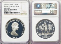 British Colony. Elizabeth II silver Proof Piefort "Year of the Child" 10 Crowns 1982-CHI PR69 Ultra Cameo NGC, Valcambi mint, KM-P2. From a mintage of...