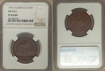 British Colony. Sierra Leone Company Proof Cent 1791 PR64 Brown NGC, KM1. An inspiring example with sharply defined detail and highly reflective surfa...