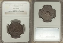 British Colony. Sierra Leone Company bronze Cent 1791 AU58 Brown NGC, KM1. Splendidly glossy with variegated obverse toning that proves quite attracti...
