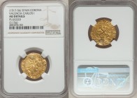 Charles I (1517-1556) gold Corona ND AU Details (Plugged) NGC, Cal-21, Fr-95. A rare type, plugged at about 11 o'clock and cracked to the edge at 1 o'...
