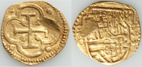 Philip II gold Cob 2 Escudos 1593 T-C VF (Clipped), Toledo mint, Cay-4127. Clear date, mint and assayer's marks, the shield on the obverse slightly do...