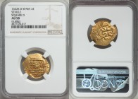 Philip IV (1621-65) gold Cob 2 Escudos 1622-D AU58 NGC, Seville mint, KM82.1. Assayer denoted by square or Gothic D. Quite centrally struck for this c...