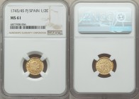 Philip V gold 1/2 Escudo 1745/4 S-PJ MS61 NGC, Seville mint, KM361.2. Firmly Mint State with a strong strike and much residual luster.

HID09801242017