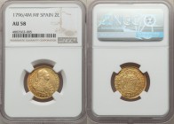 Charles IV gold 2 Escudos 1796/4 M-MF AU58 NGC, Madrid mint, KM435.1. A scarce overdate, premium for its grade with a highly lustrous planchet and are...