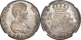 Ferdinand VII 4 Reales 1811 V-SG MS65 NGC, Valencia mint, KM453.2. A conditional jewel with exceptional, steel-gray patina highlighted by an array of ...