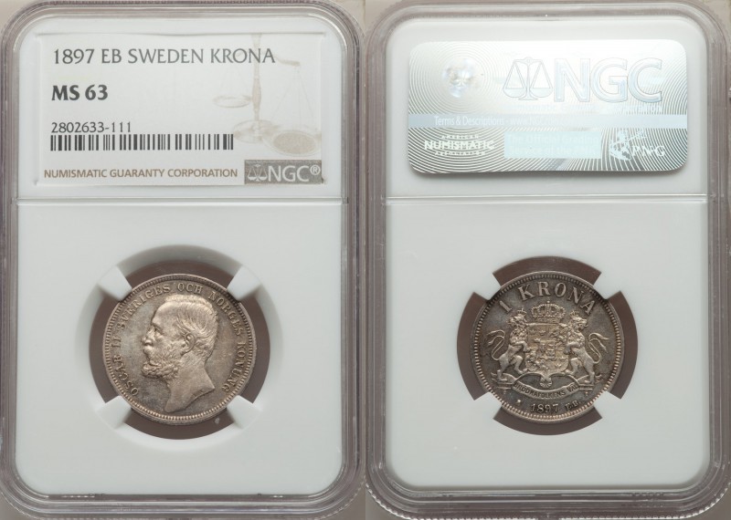 Oscar II Krona 1897-EB MS63 NGC, KM760. From the Engelen Collection of World Coi...