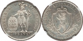 Appenzell. Canton 2 Franken 1812 MS62 NGC, KM8, HMZ-229a. Mintage: 1861. Sharply struck and arguably prooflike, the devices frosty and standing in str...