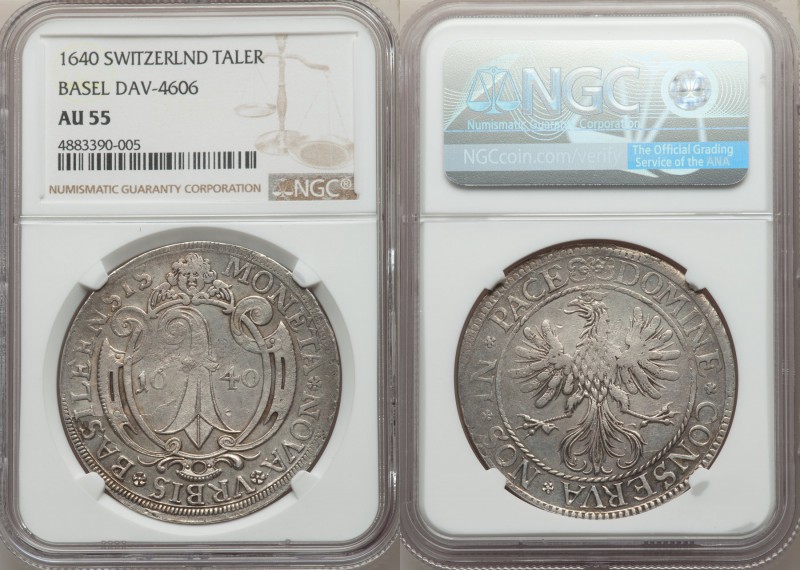 Basel. Canton Taler 1640 AU55 NGC, KMA94, Dav-4606. Unevenly struck, the lower a...