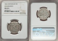 Graubunden. Canton 5 Batzen 1826 MS63+ NGC, KM8. Lustrous prooflike surfaces with an attractive light tone. From the Engelen Collection of World Coina...
