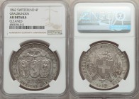 Graubunden. Canton 4 Franken 1842 AU Details (Cleaned) NGC, KM17. Argent-gray color with some underlying luster still intact. Boldly struck and a hand...