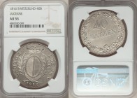 Lucerne. Canton 40 Batzen 1816 AU55 NGC, KM113. Lustrous surfaces with a very gentle tone of ginger hues, minimal evidence of handling. From the Engel...