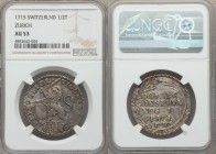 Zurich. Canton 1/2 Taler 1715 AU53 NGC, KM134. Lightly rubbed and with two metal flaws on the obverse, otherwise well-preserved with a soft tone over ...