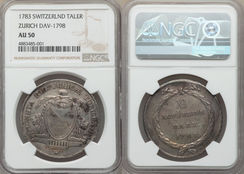 Zurich. City Taler 1783 AU50 NGC, KM175, Dav-1798. An evenly worn and pleasingly...