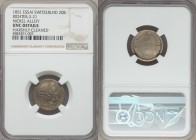Confederation Essai 20 Rappen 1851 UNC Details (Harshly Cleaned) NGC, Paris mint, Richter-2-21. By Barre. Nickel Alloy. Once cleaned but now retoning....