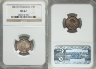 Confederation 1/2 Franc 1882-B MS67 NGC, Bern mint, KM23. Beautifully toned with strongly iridescent hues of fiery red and metallic blue. Superb, stro...