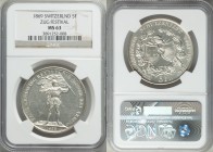 Confederation "Zug Shooting Festival" 5 Francs 1869 MS63 NGC, KMX-S10, Häb-12. Blast-white fields with considerable reflectivity, bearing a few contac...
