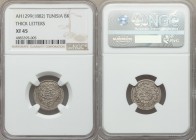 French Protectorate. Muhammad al-Sadiq Bey 8 Kharub AH 1299 (1882) XF45 NGC, KM201. Thick letters. Bold strike with nice medium-gray toning From the E...