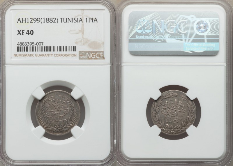 French Protectorate. Muhammad al-Sadiq Bey Piastre AH 1299 (1882) XF40 NGC, Tuni...