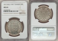 French Protectorate. Ahmad Pasha Bey 20 Francs AH 1360 (1941) MS64 NGC, KM266. Faint peripheral tones accentuate this crown with light amber tones and...