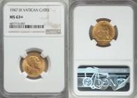 Pius XII gold 100 Lire Anno IX (1947) MS63+ NGC, KM39. Fully lustrous and good strike.

HID09801242017