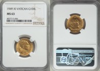 Pius XII gold 100 Lire Anno XI (1949) MS63 NGC, KM39. Nice full luster and pristine surfaces.

HID09801242017