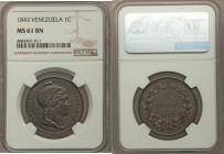 Republic Centavo 1843-(l) MS61 Brown NGC, London mint, KM-Y3.1. A one-year type which is scarcely represented in Mint State, presented here in a super...