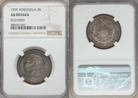 Republic 2 Bolivares 1905 AU Details (Cleaned) NGC, KM-Y23. Starkly attractive for the assigned 'details' grade, a pale gold luster flooding the light...
