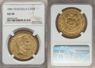 Republic gold 100 Bolivares 1886 AU58 NGC, Caracas mint, KM-Y34, Fr-2. Toned to a matte butterscotch color, bearing slightly fewer bagmarks than is us...