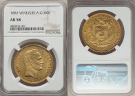 Republic gold 100 Bolivares 1887 AU58 NGC, Caracas mint, KM-Y34, Fr-2. Bearing contact marks, scattered scratches and light high-point rub - a very re...
