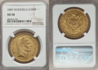 Republic gold 100 Bolivares 1889 AU58 NGC, Caracas mint, KM-Y34, Fr-2. A satisfying representative of this large gold issue, a dark 'outline' tone acc...
