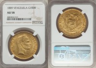 Republic gold 100 Bolivares 1889 AU58 NGC, Caracas mint, KM-Y34. Retaining a greater deal of luster than is usual for the type, a handsome specimen on...