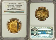 Republic gold Proof "Central Bank Anniversary" 50 Bolivares 1990 PR67 Ultra Cameo NGC, KM-Y67. 50th anniversary of the establishment of the Central Ba...