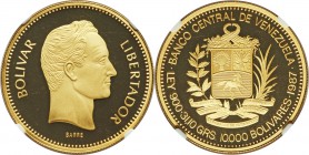 Republic gold Proof 10000 Bolivares 1987 PR68 Ultra Cameo NGC, Caracas mint, KM-Y61. A highly attractive example of this impressive modern gold issue ...