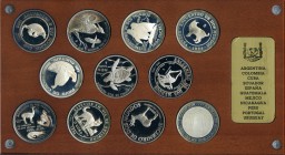 11-Piece Lot of Uncertified silver "Environmental Protection" Proof Set 1994, 1) Argentina: Republic 25 Pesos 2) Cuba: Republic 10 Pesos, KM541 3) Uru...