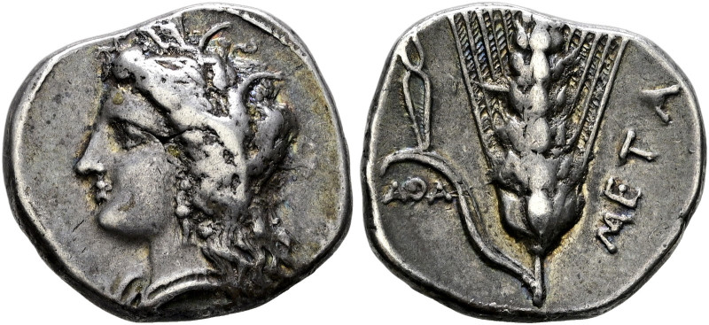 Lukania. Metapont 
Nomos 330-280 v. Chr. Korekopf nach links mit Ährenkranz / Ä...