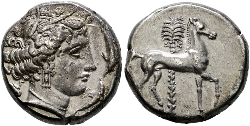 Sizilien. Punier 
Tetradrachme 4. Jh. v.Chr. -Entella-. Persephone-Tanitkopf na...