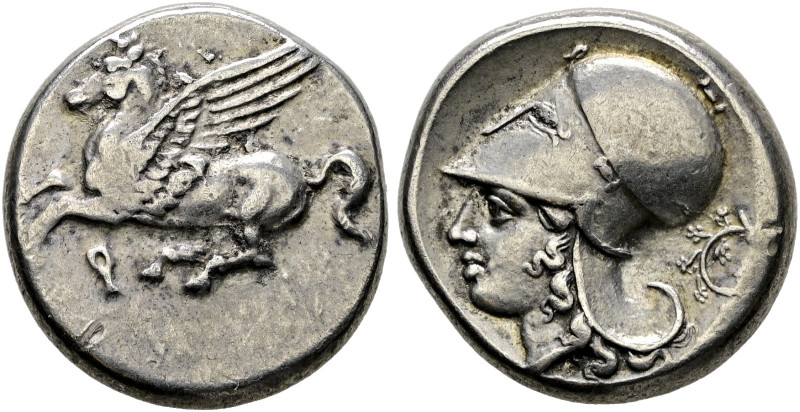 Korinthia. Korinthos 
Stater 500-450 v. Chr. Pegasos nach links, darunter Koppa...