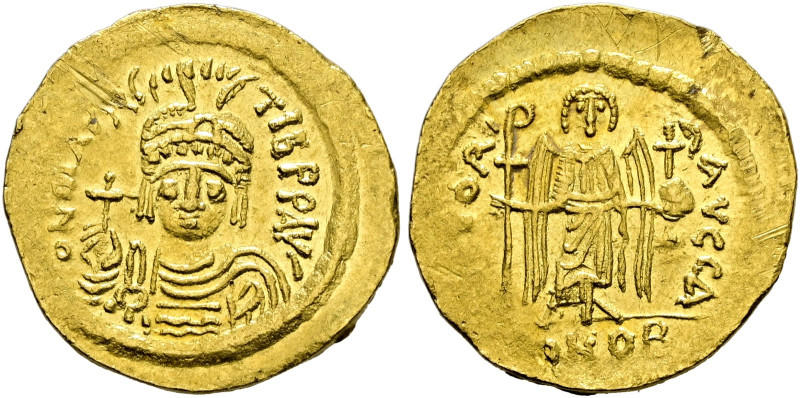 Mauricius Tiberius 582-602 
Solidus 583/84-602 -Constantinopolis-. 4. Offizin. ...