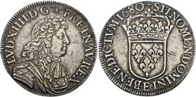 Frankreich-Königreich. Louis XIV. 1643-1715 
Ecu á la cravate 1680 -Tours-. Brustbild im Harnisch mit Halstuch nach rechts / Gekröntes Lilienwappen. ...