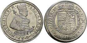 Haus Habsburg. Erzherzog Ferdinand 1564-1595 
Taler o.J. -Ensisheim-. Älteres Porträt. Harnisch mit Querstreifen verziert. MT - vgl. 578, Dav. 8092 (...