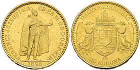 Haus Österreich. Franz Josef I., Kaiser von Österreich 1848-1916 
20 Korona 1898 -Kremnitz-. Her. 359, J. 409, Fr. 250 (unter Hungary). 6,78 g
klein...