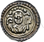 Konstanz, Bistum. Diethelm von Krenkingen und Werner von Staufen 1190-1206-1209 
Brakteat 1180/90 bis 1200/1210. Mitriertes Brustbild unter Dreibogen...