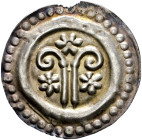 Konstanz, Bistum. Eberhard II. von Waldburg 1248-1274 
Brakteat 1250-1270. Zwei aufrecht stehende Krummstäbe, die von drei Rosetten umgeben sind. Per...