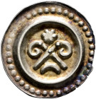 Konstanz, Bistum. Eberhard II. von Waldburg 1248-1274 
Brakteat 1250-1270. Zwei gekreuzte Krummstäbe, darüber Rosette, darunter querliegender Halbmon...