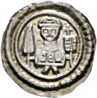 Radolfzell, Münzstätte der Abtei Reichenau. Diethelm von Krenkingen 1169-1206 
Brakteat 1180-1190. Stehender Abt von vorn, in der Rechten ein Palmwed...